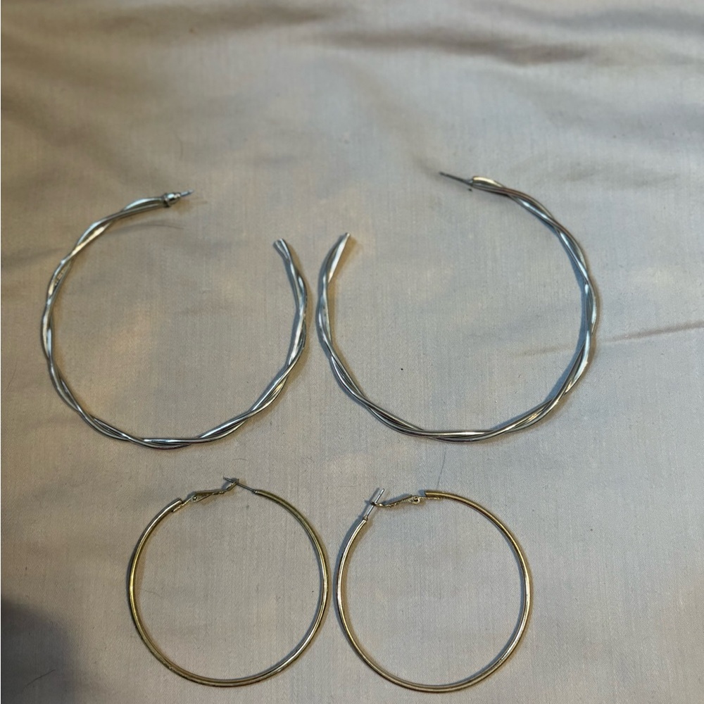 Elegant Silver and Gold Hoop Earrings Set